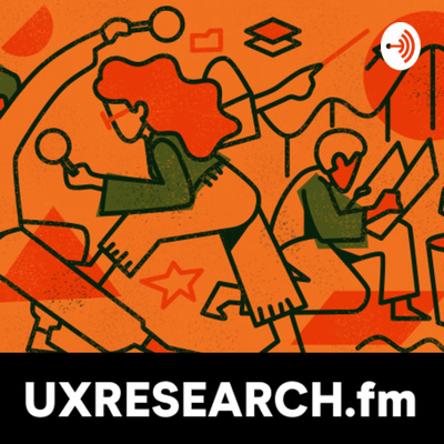 Illustrative graphic with a female figure using a magnifying glass in the foreground and a male figure reading a paper in the background. Abstract shapes. Orange background.